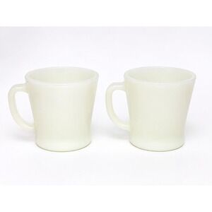 Pair Vintage White Milk Glass Coffee Mugs Cups Heavy Restaurant Style 2 Matching